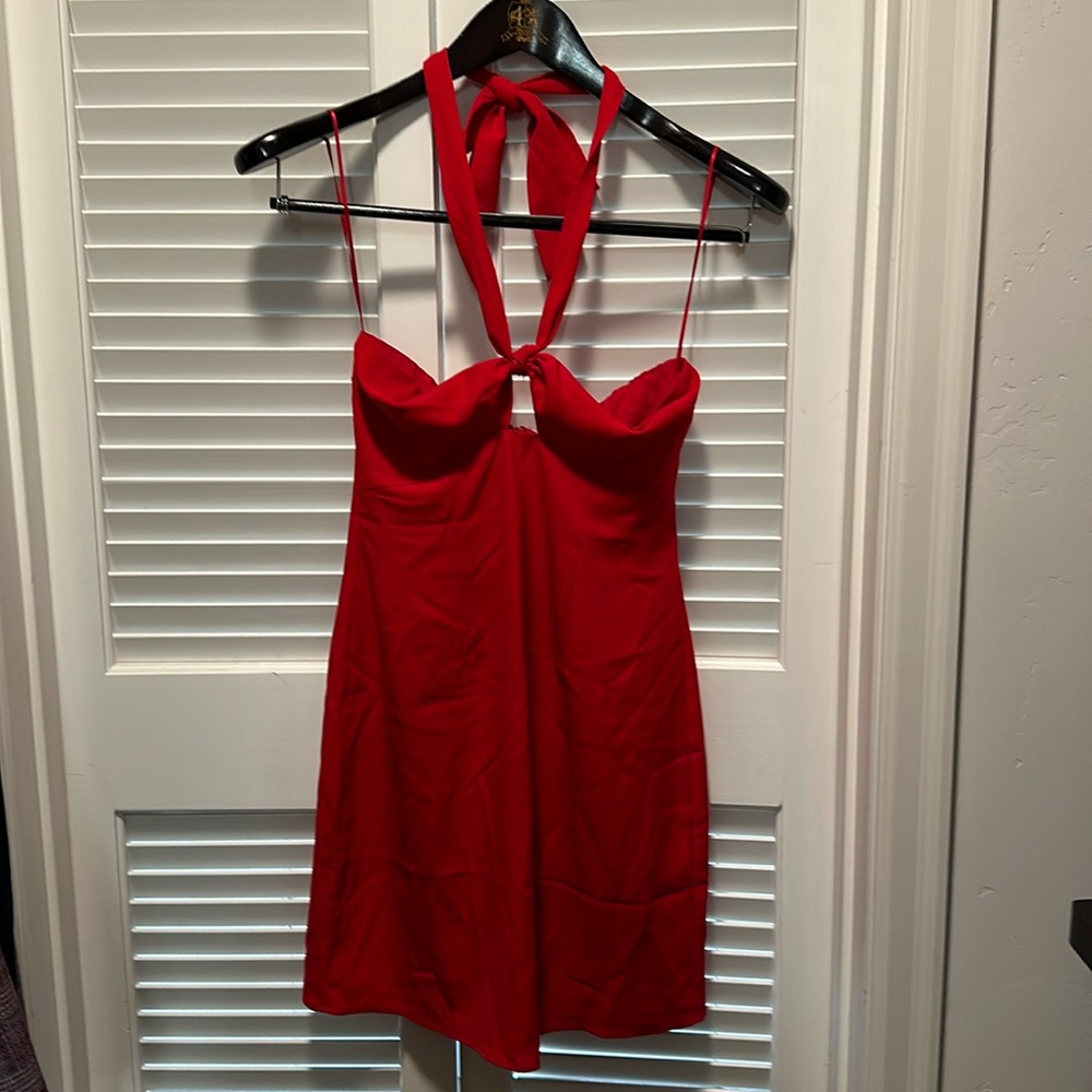 Abercrombie & Fitch - halter neck tie mini dress - red